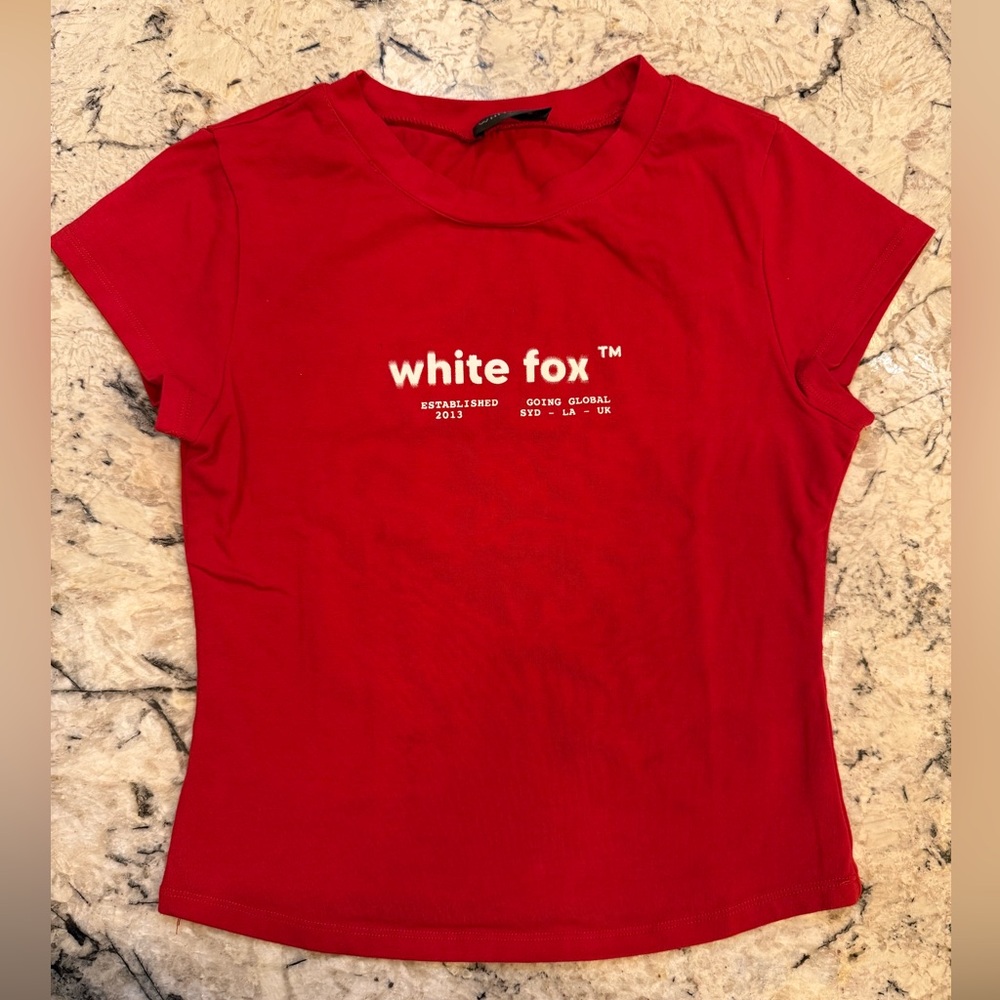 Red White fox logo baby tee